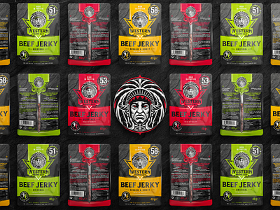 Western Prime Cut ™ / Product Line Range 3d beef black branding creative design green jerky label logo meat model orange package print product protein red stone texture