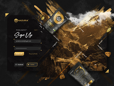 Naduria ® / Sign-Up Form design presentation android corporate branding creative dark design gold golden ratio logo mobile app mountain package product design sign up texture touch screen typography ui ux web design word press