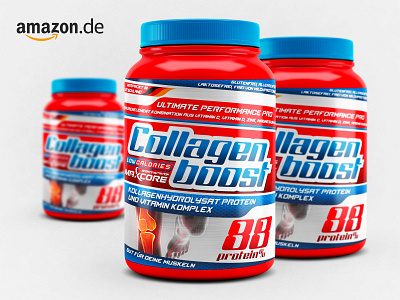 Maxcore / Collagen BOOST Product Package Design 3d active bold core creative design health illustrator label logo modelling package design print product design red rendering sport supplements texture white