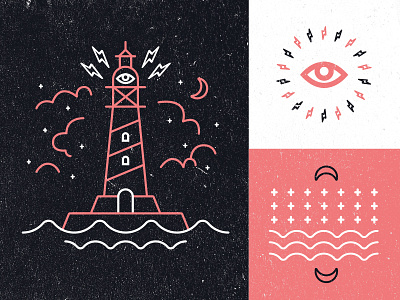 Lighthouse badge branding design eye icon illustration lighthouse logo texture vector waves