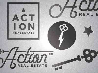 Action Real Estate badge branding icon key lighting logo star texture type