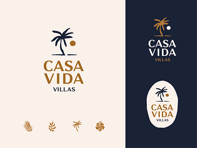 Casa Vida Villas airbnb beach botanical costa rica illustration logo palm tree plants sun tropical villas