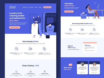 Howdy Cleaners delivery delivery app dry cleaner illustration laundry people website working