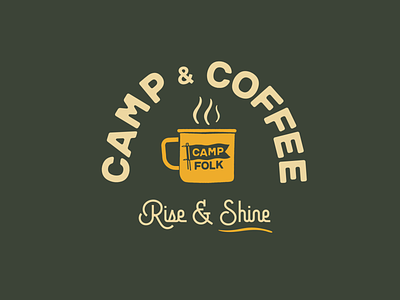 Camp & Coffee Sessions badge camp camping coffee coffee cup enamel mug flag logo