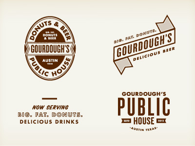 Various Gourdough's Public House Graphics badge banner branding donut donuts label logo vintage