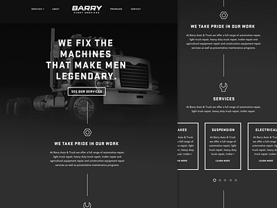 Barry Fleet Services black fleet services homepage services trucking website