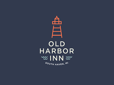 Old Harbor Inn harbor illustration inn lighthouse logo michigan south haven waves