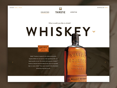 Whiskey Product Page alcohol clean dark dropdown large imagery large type liquor minimal ui website whiskey