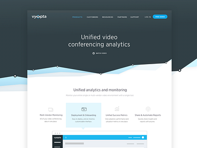 Product Feature Page analytics chats clean graphs simple video video conferencing website