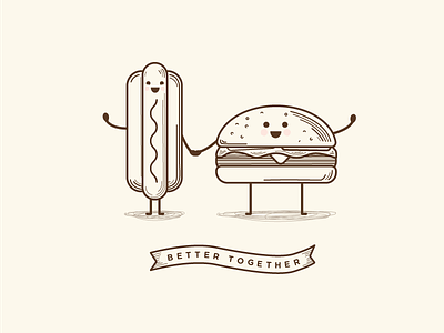 Hotdog & Hamburger: Bettertogether cheese burger dancing food food food character hamburger illustration invite
