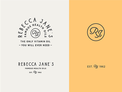 Rebecca Jane's Health Oils branding health label logo medicine oils rj typography vintage vitamins