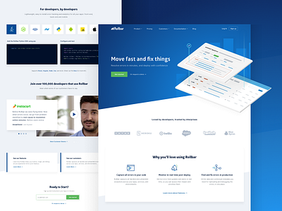 Rollbar Homepage errors grid homepage isometric layout product ui ux web website