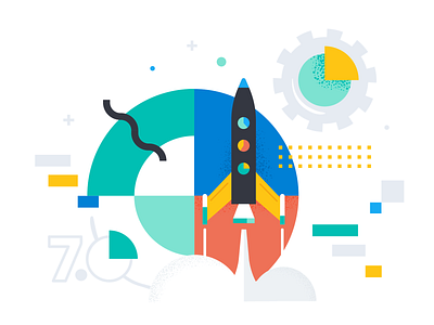 Elastic 7.0 7.0 branding charts clouds gear illustration infographic pattern pie chart rocket versions