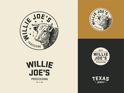 Willie Joe's badge branding bull cow jerky logo meat stars steer stickers texas