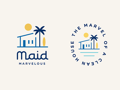 Maid Marvelous beach cleaner house illustrator logo ocean palm tree san diego sun surf board