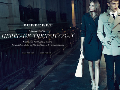 Burberry Heritage trench coat editorial accessories beauty ecommerce fashion retail swim website