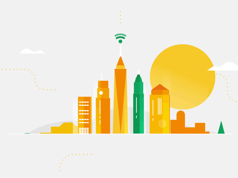 Cityscape 2.5d after effects buildings city green illustration illustrator motion orange yellow
