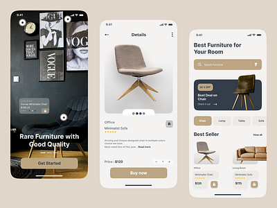 Furni - Furniture Shop Mobile App app branding car chair design furniture furnitureapp graphic design illustration logo mobile mobile app ui ux vector wood