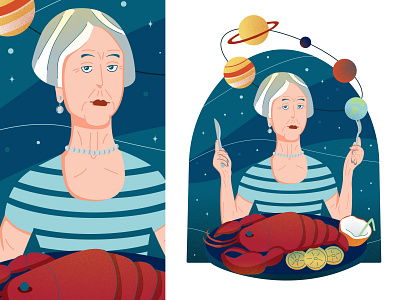 Space woman with lobster