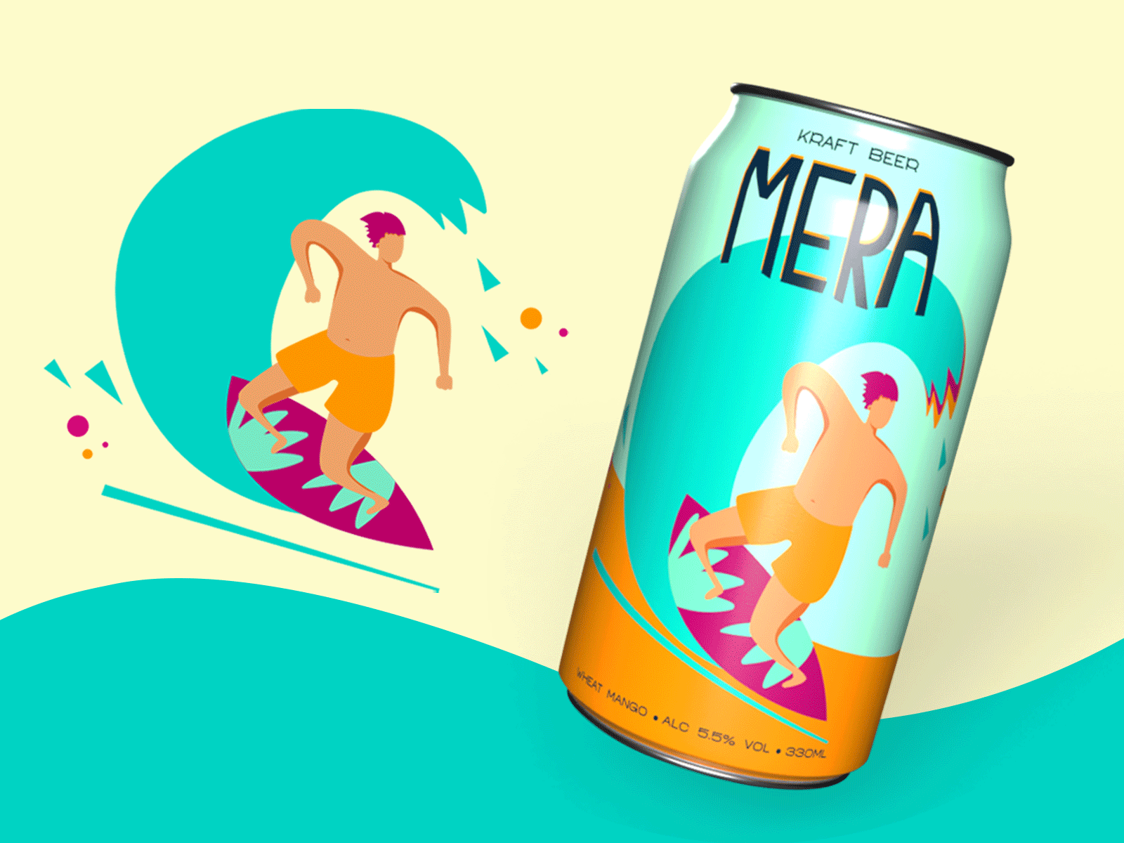 Beer packing design | Craft beer MERA | Summer vibe animation artwork beer brand identity branding can design digital art flat illustration graphic design illustration logo typography