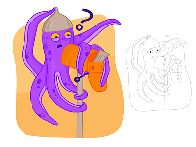 Scared Octopus artwork character digital art flat illustration illustration octopus vector violet