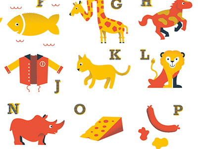 Alphabet - still working on it cat cheese fish giraffe horse jacket lion rhino wiener