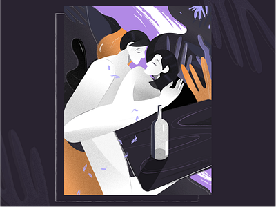 Pair abstract character flat forms geometry graphic design illustration kiss love night noise woman