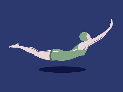 Swimming (Or Flying?) Woman art deco art nouveau blue diving flying green illustration swim swimming woman