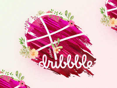 Yayy! Dribbble art debut dribbble dribbbler first shot flowers hello illustration invitation invite paint watercolor