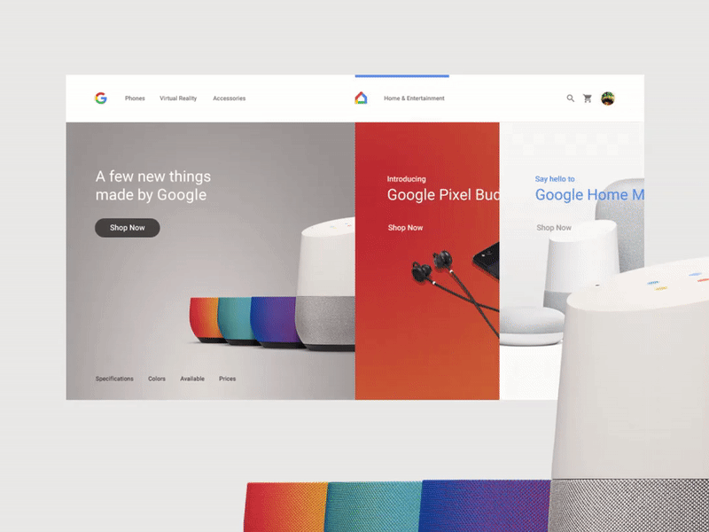 Google Home accessories animated animation devices google home interaction landing page redesign ui uiux web design