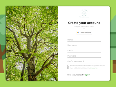 DailyUI #001 Sign Up create account dailyui green nature sign in sign up form sign up page signing up tree ui