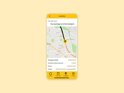 DailyUI #020 Location Tracker daily ui dailyui dailyui 020 location location tracker locator mail service package package application post office tracker yellow