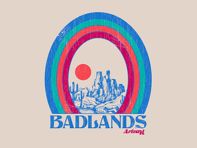 Badlands T-Shirt Design 70s arizona desert phoenix rainbow southwest vintage style