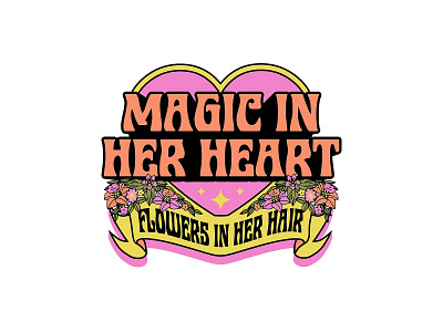 Magic In Her Heart 70s 80s 80s style floral design flower illustration flowers heart retro design