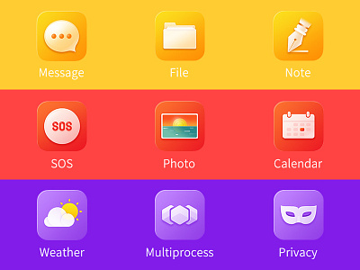 Smart Icon calendar color file icon message multiprocess note photo privacy purple red sos theme weather yellow