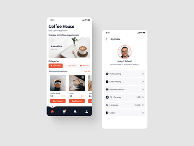 Coffee House App app branding design graphic design minimal ui ux