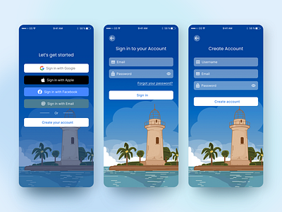 Login and Sign up Screens 001 app app design booking app dailyui illustration login screen mobile app design mobile ui onboarding screen signup signup page tourism travel agency travel app ui ui design vector