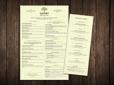 Savory Kitchen&Bar menu bar branding cafe dinner menu drink eatery food food menu graphic design kitchen menu restaurant restaurant branding restaurant menu retro