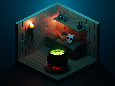 Witch House 3d blender eevee isometric room
