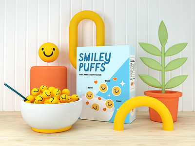 Smiley Puffs 3d cereal cinema4d octane plants smiley