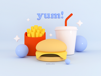 Yum! 3d burger drink food fries