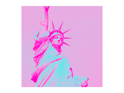 Liberty in 70's abstract art blue colourful design digital art digital painting fushia illustratiom liberty pink popart poster statue
