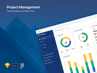 Project Management and Tasks app chat design landing skecth ui ux web website