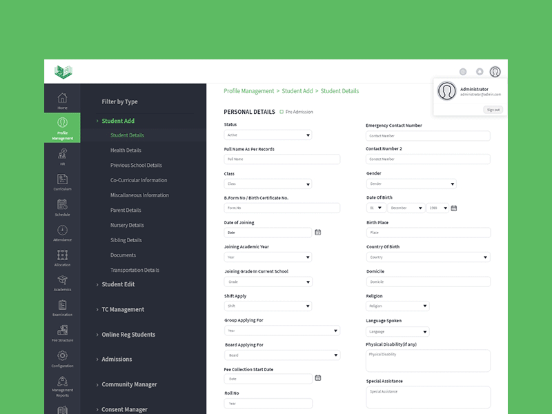 Students Admission Portal adminpanel admission adobeillustrator adobephotoshop adobexd clientproject flatdesign navigation students ui uidesigning