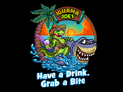 Summer T-Shirt design fun iguana illustration shark tshirt
