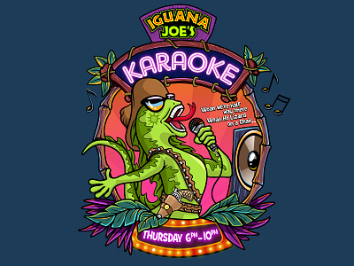 Summer T-Shirt design fun iguana illustration karaoke tshirt