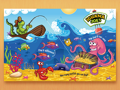 Placemat for Kids (for mexican restaurant) design illustration ocean placemat puzzles ship underwater vector