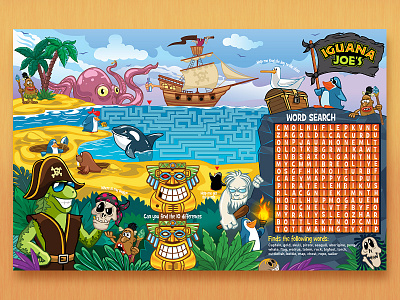 Placemat for Kids (for mexican restaurant) design illustration ocean pirate placemat puzzles ship vector