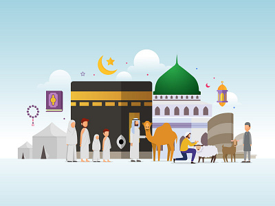 Eid adha mubarak and Hajj season character concept design flat hajj holy illustration islamic muslim sacrifice season vector