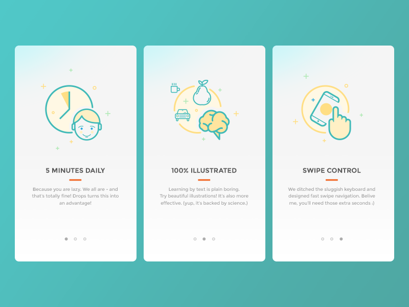 Drops Welcome Screens by Vincze Istvan • Made by Vincze on Dribbble